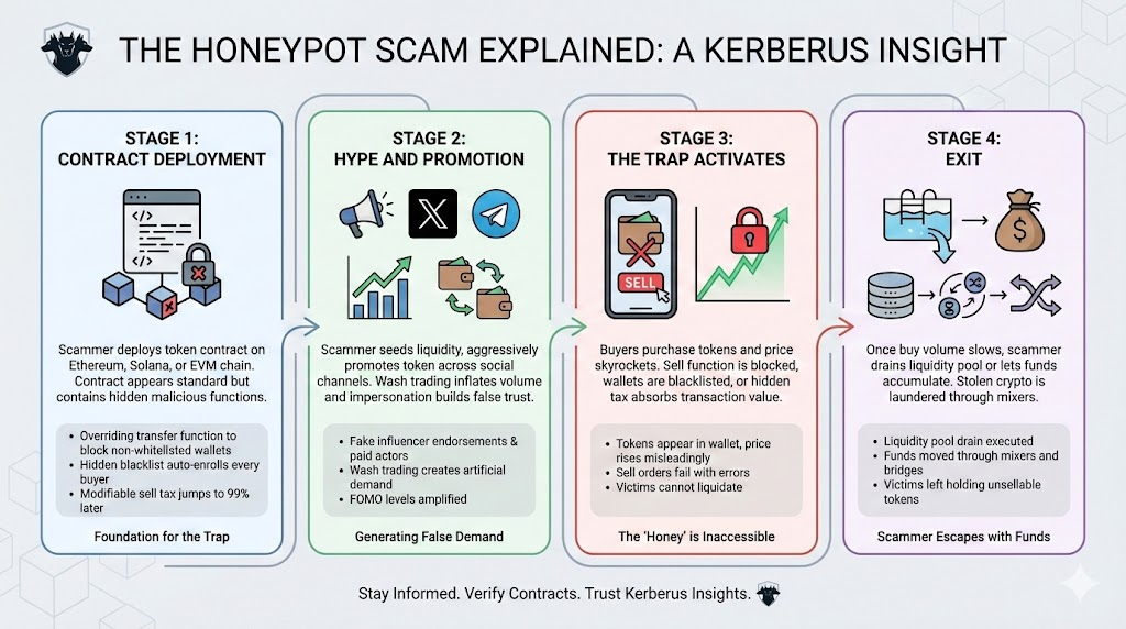 Honeypot scam lifecycle stages