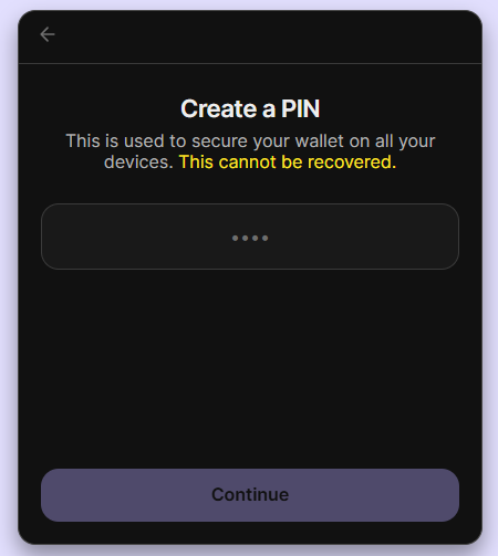 Create PIN screen
