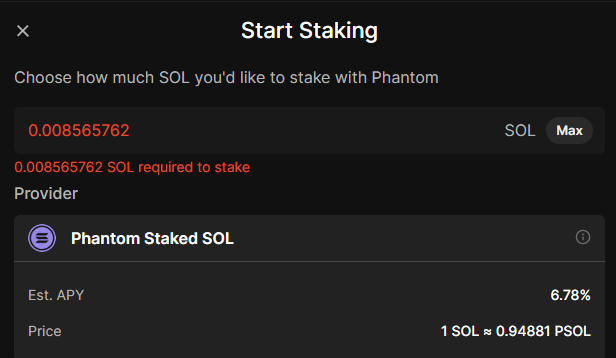 Liquid staking input