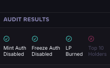 Trading Tools Analysis: Screenshot showing how some trading tools analyze tokens for potential scams