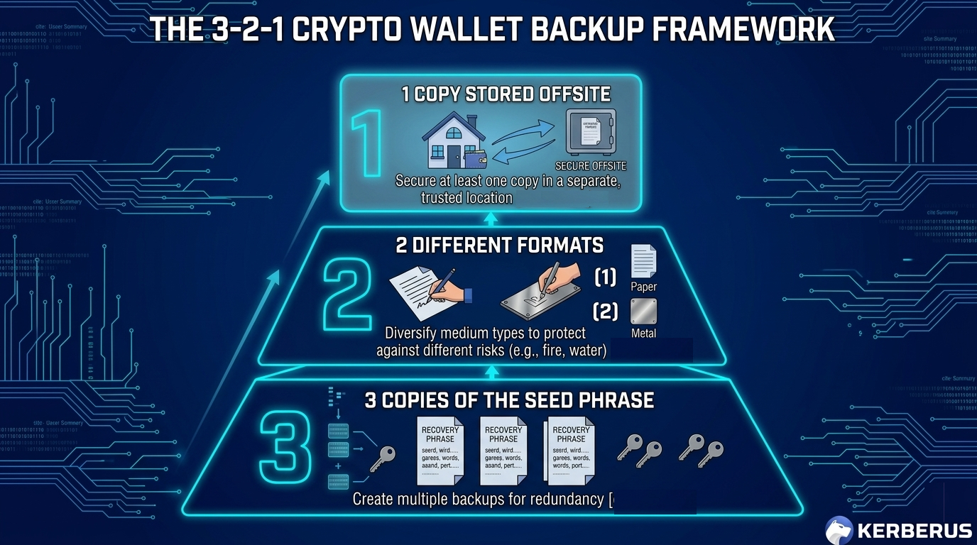 3-2-1 backup framework for seed phrase storage